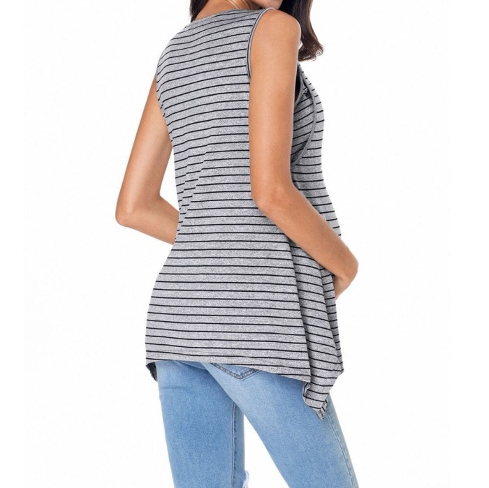 Fashion Summer Maternity Clothes For Pregnant Women Pregnant Stripe Maternity Clothes Nursing Breastfeeding Vest Top Blouse