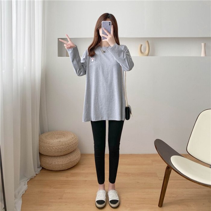 Cow Embroidery Gray Long Sleeve Feeding Shirt Early Autumn Clothes For Nursing Mothers Breastfeeding Clothes Women'sClothing