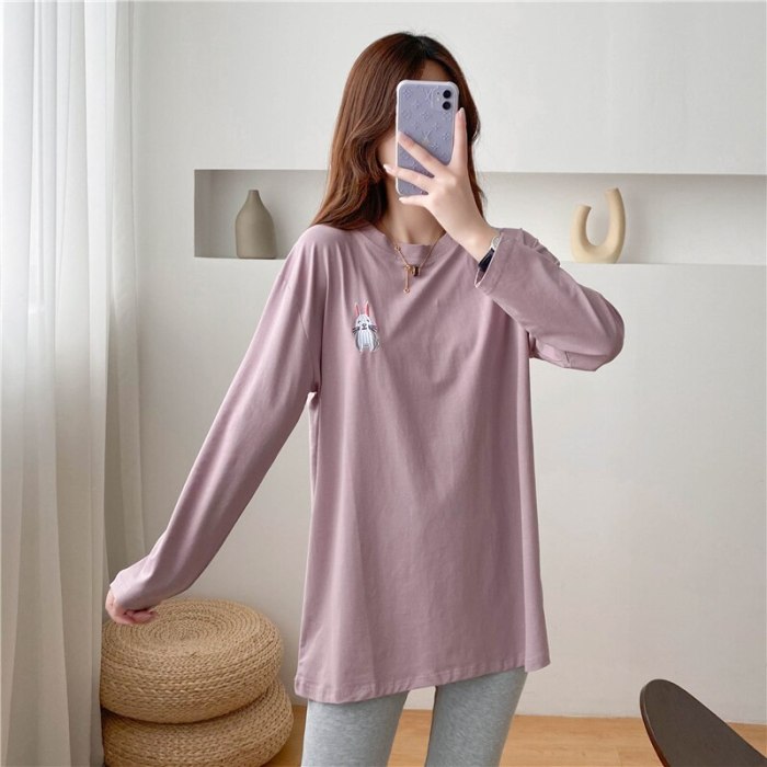 Rabbit Embroidery Breastfeeding Clothes For Women Auyumn Lavender Long Sleeve Tshirt Cotton Pregnancy Clothes Factory Direct