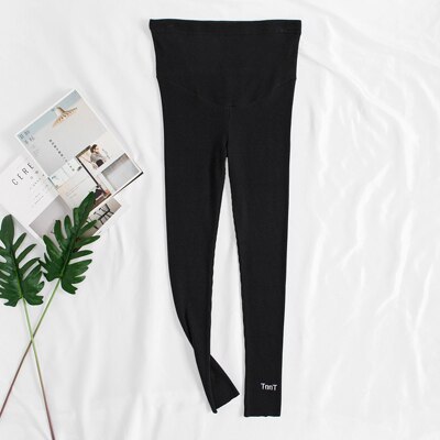 Maternity Pants With Belt Embroidery Knit Cotton high waist Leggings