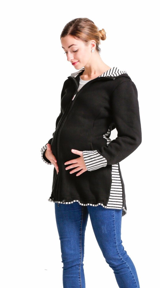 Babywearing coat baby carrier jacket pregnancy apparel maternity sweatshirt material black stripes Mom baby jacket