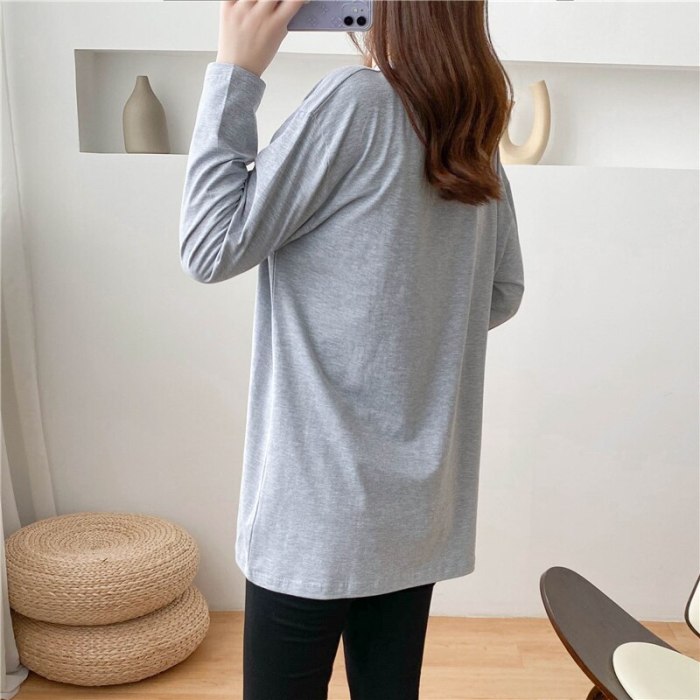 Cow Embroidery Gray Long Sleeve Feeding Shirt Early Autumn Clothes For Nursing Mothers Breastfeeding Clothes Women'sClothing