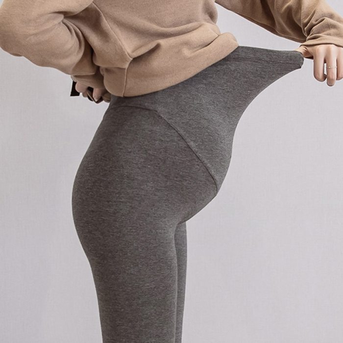 Solid Color Maternity Pants Knitted Cotton Adjustable Ankle-Length Leggings Plus Size Clothes