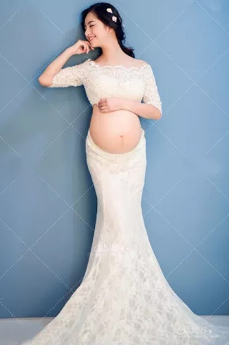 Maternity Photoshoot Gowns Dresses White Lace  Pregnancy Clothes For Women