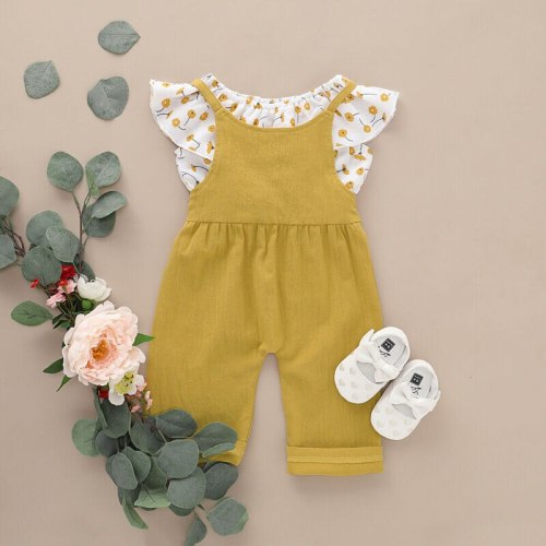 2PCS Spring Newborn Baby Girl Cloth Sweet Sleeveless Floral Flower Romper Tops Jumpsuit Pants Outfits Set