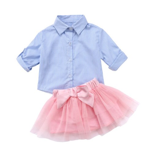Toddler Kid Baby Girls Clothes Set Autumn Long Sleeve Blouse Top Lace Tutu Pink Bow Skirt Girl Clothing Cute Outfits 2PCs