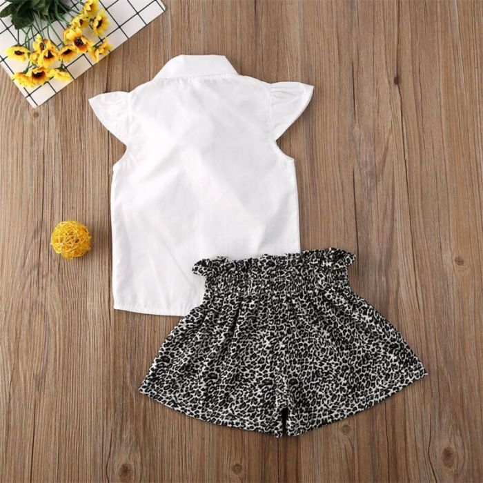 2020 New Spring Toddler Kids Baby Girls Ruffle Short Sleeve Bow T-shirt Top Leopard Shorts Outfits Clothes Sets Outfit Costume