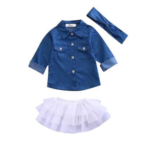 Toddler Kids Baby Girl Clothes Set Cute Girls Demin Tops Shirt Tutu Skirts Ruffles Cute Party 3pcs Outfits Clothing Set