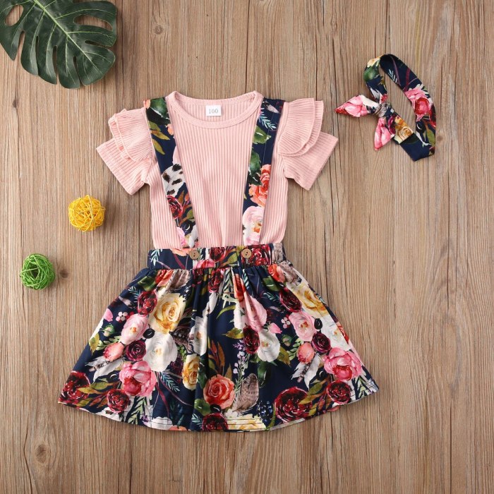 Summer Toddler Infant Baby Girl Outfit Set Sweet Tracksuit 3PCS Ruffle Sleeve Top Floral Print Skirt Headband Costume