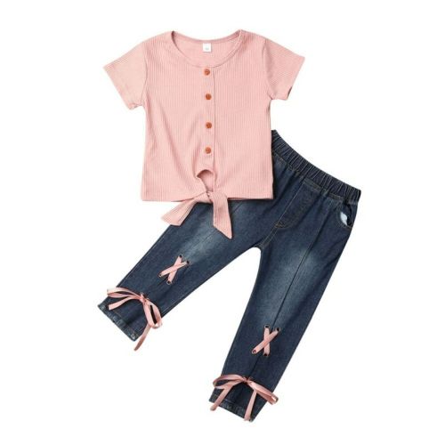 Toddler Girl Clothes Kid Child Baby Short Sleeve O-Neck T-Shirt +Denim Pants Outfit 2Pcs Set Costume Clothing 1-5Y