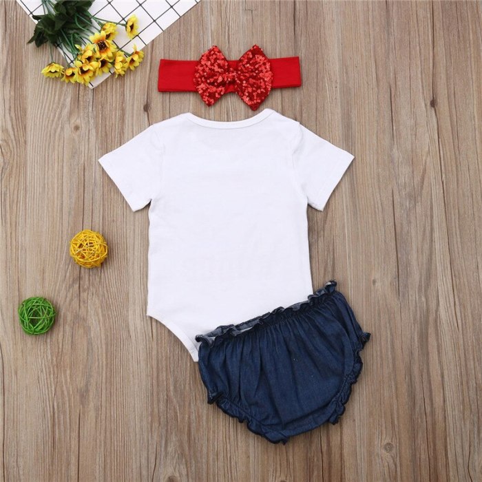July 4th Newborn Infant Toddler Baby Girl Clothes Short Sleeve Tops Shorts Headband Set 3Pcs Outfit Clothes Costume Clothing