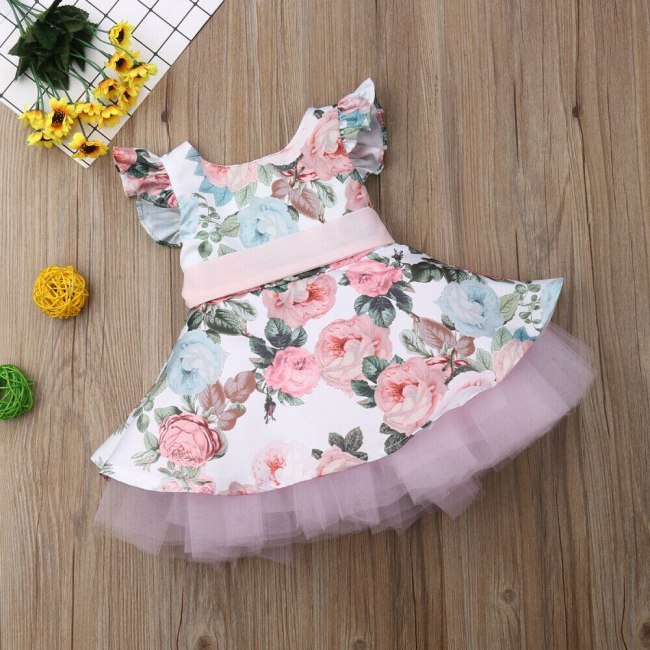 New Fashion Baby Girl Dress 6M-4Y US Cute Kids Baby Girls Dress Lace Floral Party Dress Sleeveless Dress Clothes