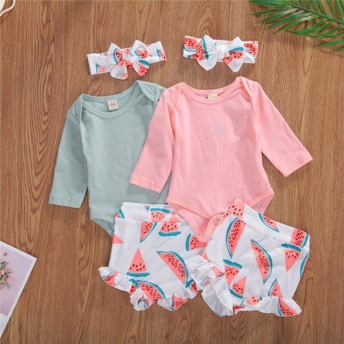0-24M Baby Girl Clothes Set Toddler Infant Clothing Fall Autumn Long Sleeve Bodysuit Watermelon Shorts Headband 3PCs Outfits