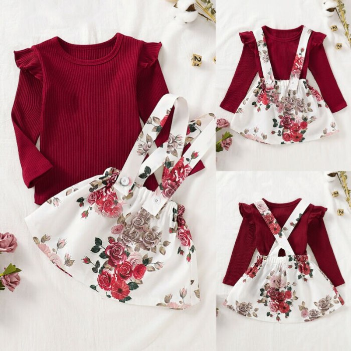 2PCS NEW Newborn Infant Baby Kids Girl Clothes Cotton Long Sleeve Ruffle Tops Floral Flower Skirt Sweet Outfit Costume