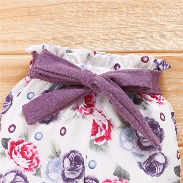 2020 Newborn Baby Girls Clothes Set Floral Pants Purple Letter Print Romper Headband 3Pcs Autumn Toddler Infant Clothing Outfits