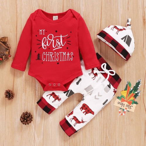 3Pcs Infant Baby Girls Long Sleeve T-Shirts Tops Animals Pants Hats Clothes Outfit Sets