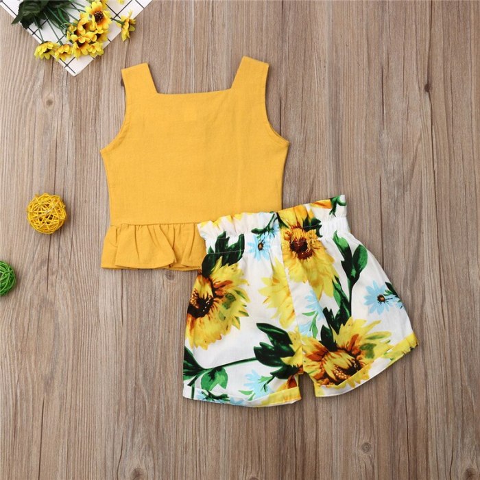Infant Newborn Toddler Kids Baby Girls Summer Cotton Sleeveless Tops Floral Shorts 2Pcs Clothes Set Outfits Costume Clothing