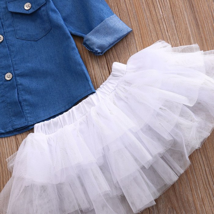 Toddler Kids Baby Girl Clothes Set Cute Girls Demin Tops Shirt Tutu Skirts Ruffles Cute Party 3pcs Outfits Clothing Set