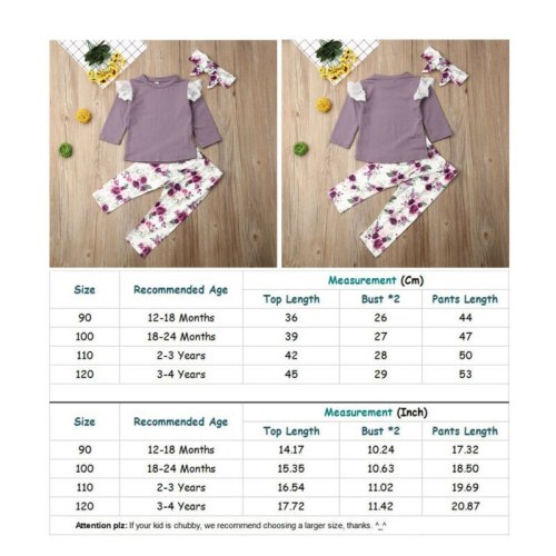 Toddler Kid Child Baby Girl Autumn Floral Long Sleeve Lace Top Pants Headband 3Pcs Clothes Set Costume Clothing Outfit 1-4Y