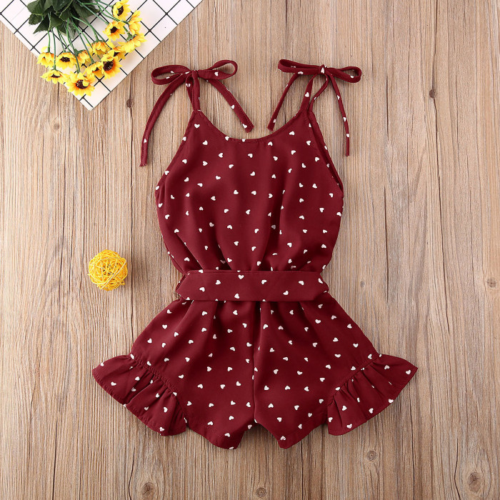 Toddler Baby Girl Clothes Love Peach Heart Print Strap Romper Jumpsuit One-Piece Outfit Cotton Clothes
