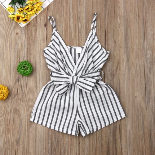 Summer Newborn Baby Girl Clothes Sleeveless Striped Bowknot Strap Romper Jumpsuit One-Piece Outfit Sunsuit Clothes