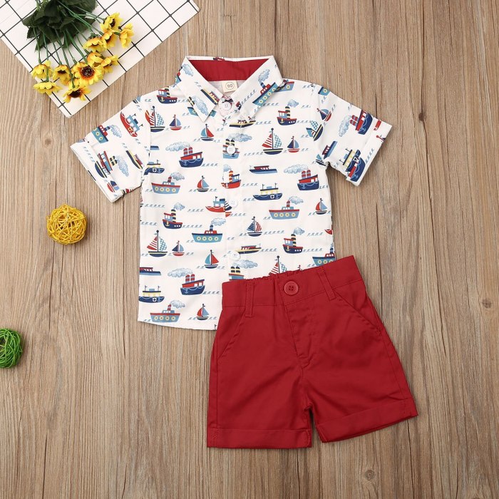 Summer Toddler Baby Boy Clothes Sailboat Print Short Sleeve Shirt Tops Short Pants 2Pcs Outfits Formal Clothes
