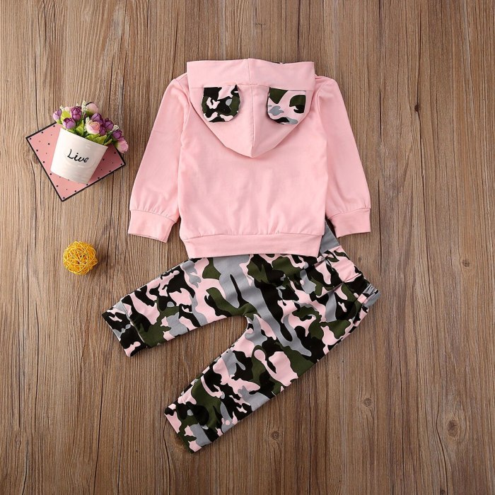Newborn Baby Girl Clothes Letter Camouflage Long Sleeve Hooded Tops Long Pants 2Pcs Outfits Cotton Clothes Tracksuit