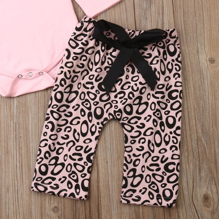 \Newborn Baby Girl Clothes Fly Sleeve Knitting Cotton Romper Tops Leopard Print Long Pants Headband 3Pcs Outfits Clothes