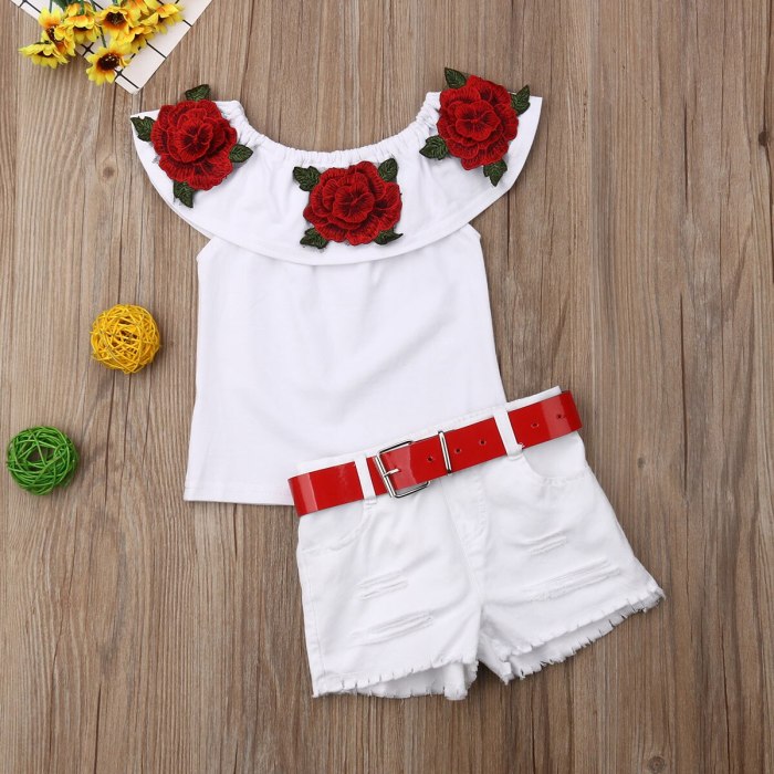 Toddler Baby Girl Clothes Flower Off Shoulder Ruffled Tops+Denim Ripped Shorts 2PCS Outfits Summer Clothes