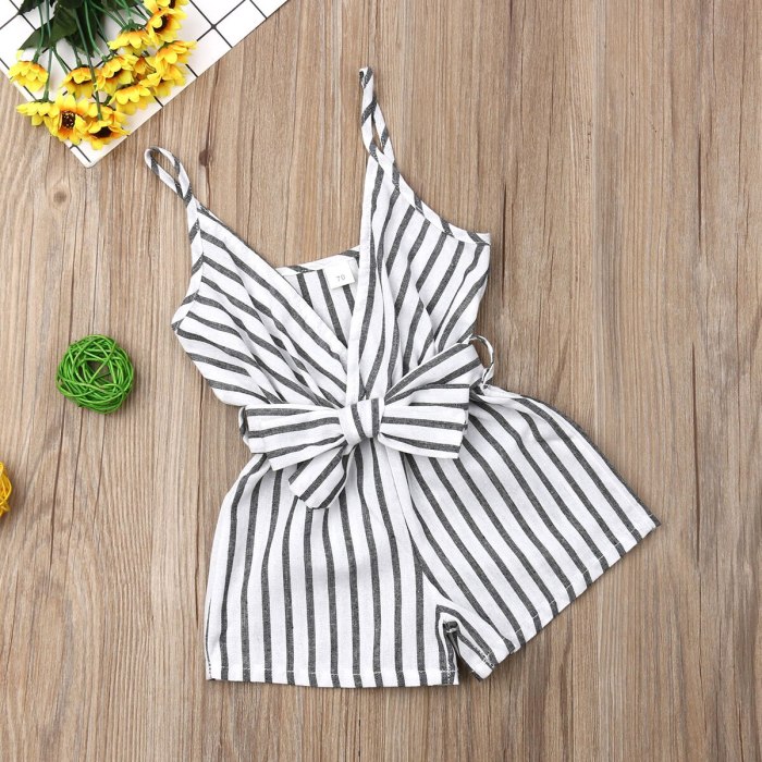 Summer Newborn Baby Girl Clothes Sleeveless Striped Bowknot Strap Romper Jumpsuit One-Piece Outfit Sunsuit Clothes