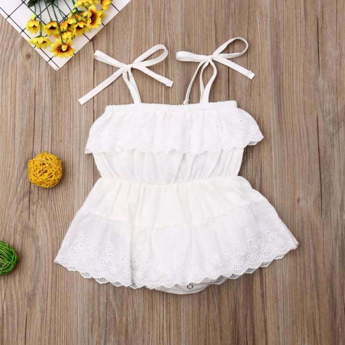 Newborn Baby Girl Clothes Solid Color Off Shoulder Sling Flower Ruffle Romper Jumpsuit One-Piece Outfit Cotton Sunsuit