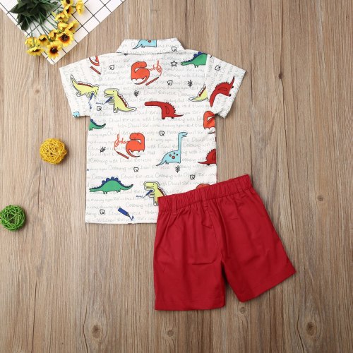 Summer Toddler Baby Boy Clothes Cartoon Dinosaur Print Short Sleeve Shirt Tops Short Pants 2Pcs