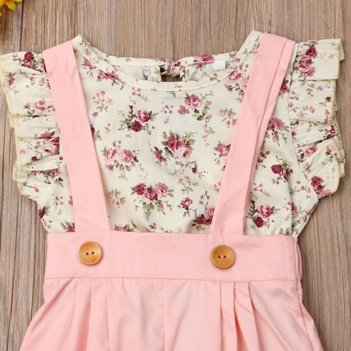 Newest Fashion Toddler Baby Girl Clothes Sleeveless Flower Print Tops Strap Long Pants 2Pcs Outfits Cotton Clothes