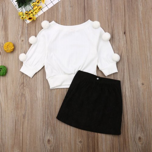 Autumn Newborn Baby Girl Clothes Solid Color Long Sleeve Knitted Cotton Sweater Tops Button Mini Skirt 2Pcs Outfits Set