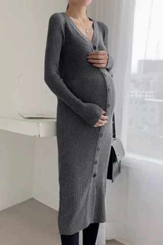 Maternity Dresses V Collar Pregnancy Dress Long Sleeve Sweater with Bottom Pregnancy Clothes Autumn Winter Clothes for Women