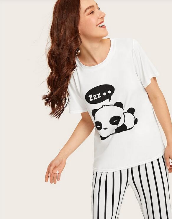 Cute Panda Print Pajamas for Women Home Sleepwear