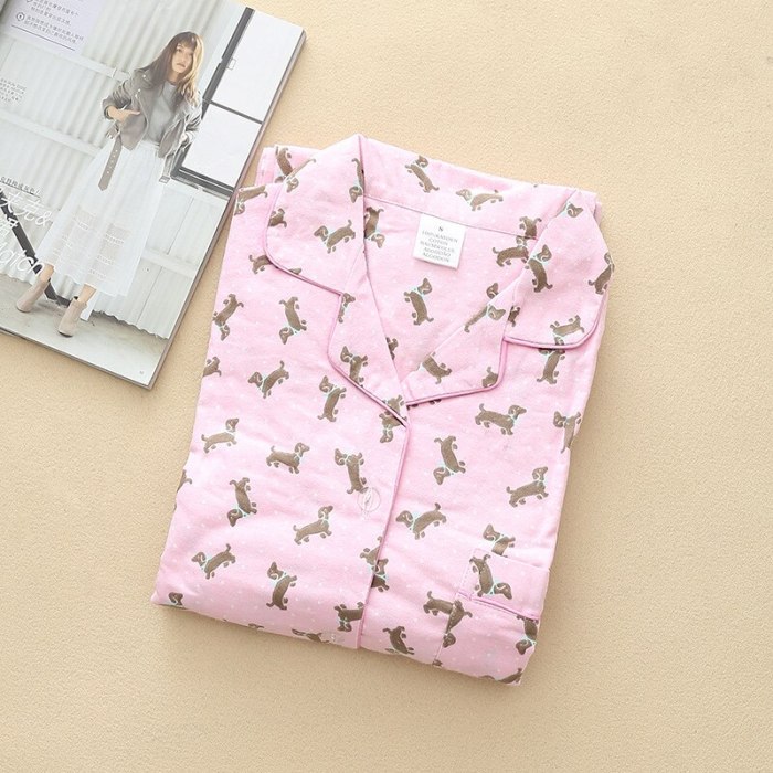 Pure Cotton Pajamas Set Women Plush Print Cute Dog  Sleepwear