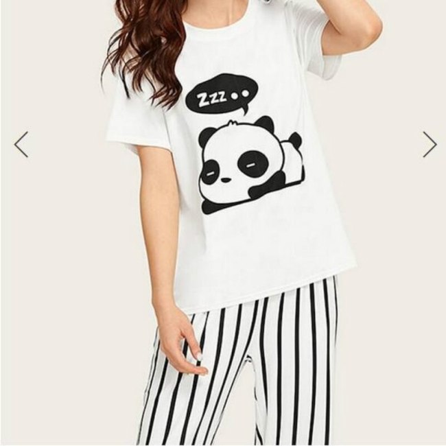 Cute Panda Print Pajamas for Women Home Sleepwear