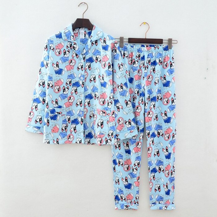 Pure Cotton Pajamas Set Women Plush Print Cute Dog  Sleepwear