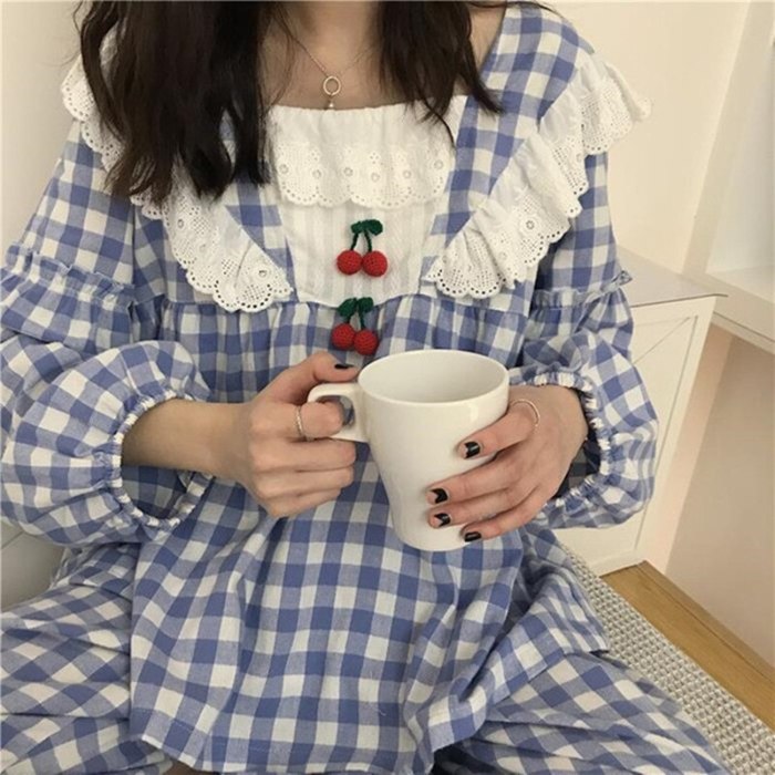 Lace Women's Sweet  Cotton Pajamas Top Women Set Pajama