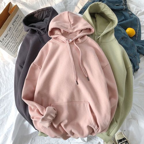 Women Solid Color Hoodie Warm Velet Hooded Basic Pullover Sweatshirt Winter Casual Long Sleeve Tops Korean 12 Colors