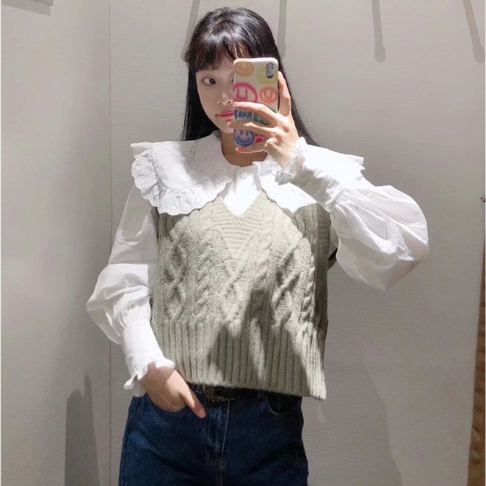 2020 New Autumn Winter Women Cable-Knit Vest Ribbed trims Knited Top Sleeveless Sweater Pullover Female Clothes