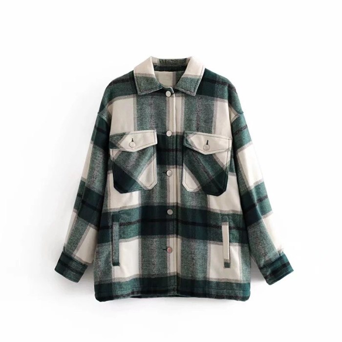 Vintage Jacket Women Plaid Pockets Oversized Long Coats Casual Lapel Collar Long Sleeve Loose Winter Warm Outerwear Chic Tops