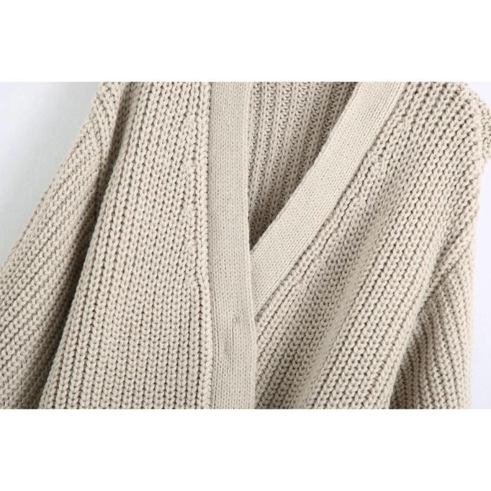 New Women Knit Cardigan V-neckline Long Sleeves Wrap Closure Long Sweater