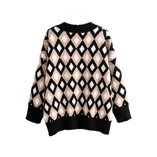 New Autumn Winter Knit Tops Argyle patterns Loose Oversize Sweater Warm pullover casual pull femme chandails