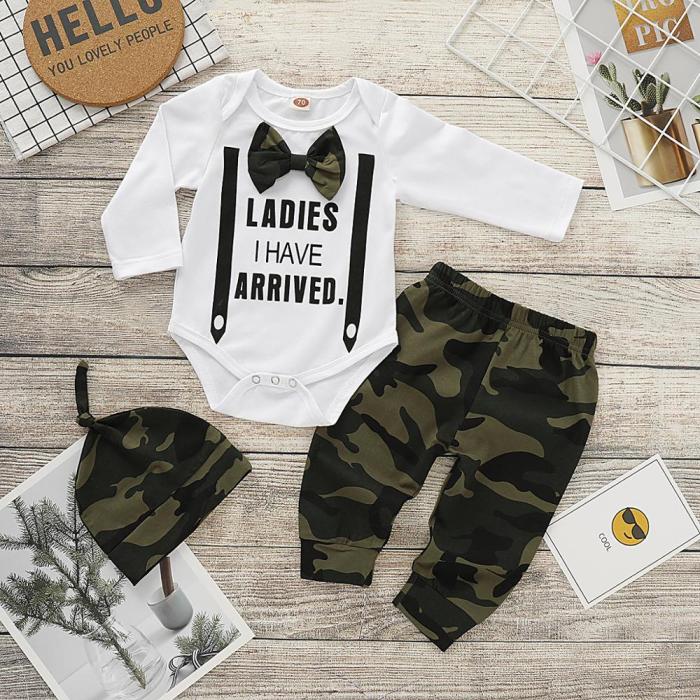 Autumn New Baby Boy Clothes Long Sleeve Romper+ Pants +Hat 3 Pieces Set