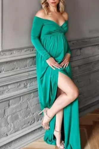 Shoulderless Front Split Long Sleeve  Maternity Photoshoot Gowns