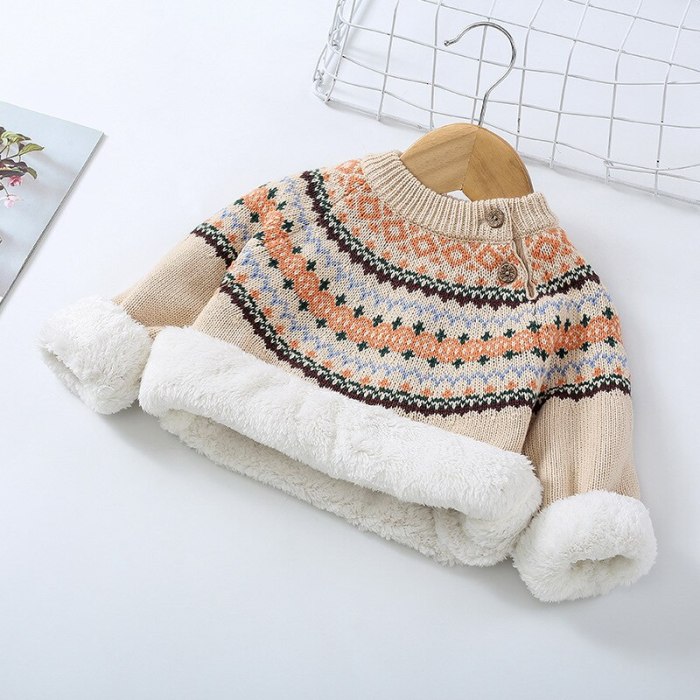 Winter Baby Plus Velvet Sweaters Boy Girls Clothes Toddler Warm Sweater Coats Children Rabbit Thicken Wool Tops Fit