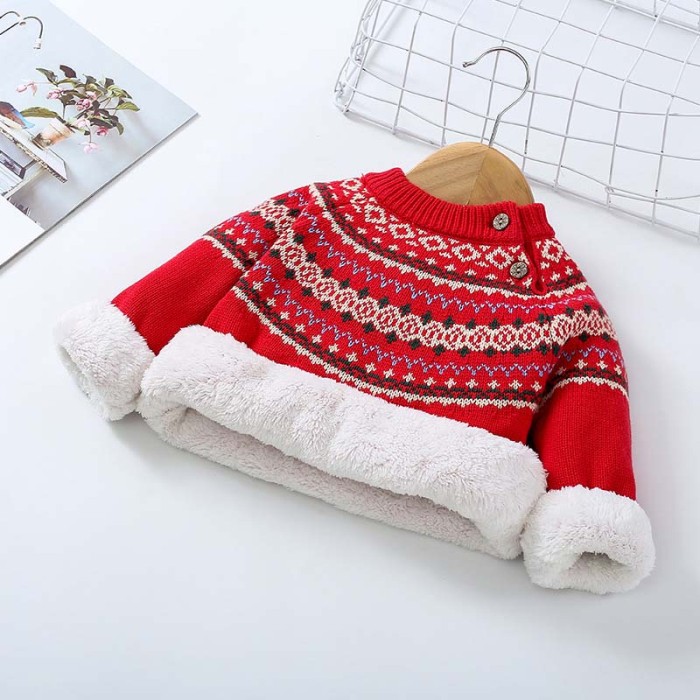 Winter Baby Plus Velvet Sweaters Boy Girls Clothes Toddler Warm Sweater Coats Children Rabbit Thicken Wool Tops Fit