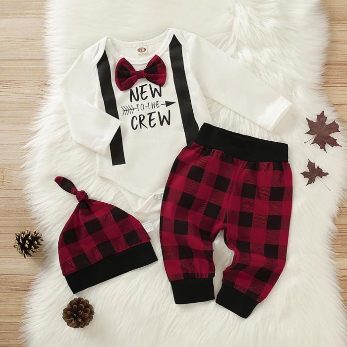 Autumn New Baby Boy Clothes Long Sleeve Romper+ Pants +Hat 3 Pieces Set